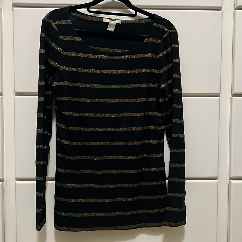 Long sleeve Banana Republic black with gold stripes tshirt size M